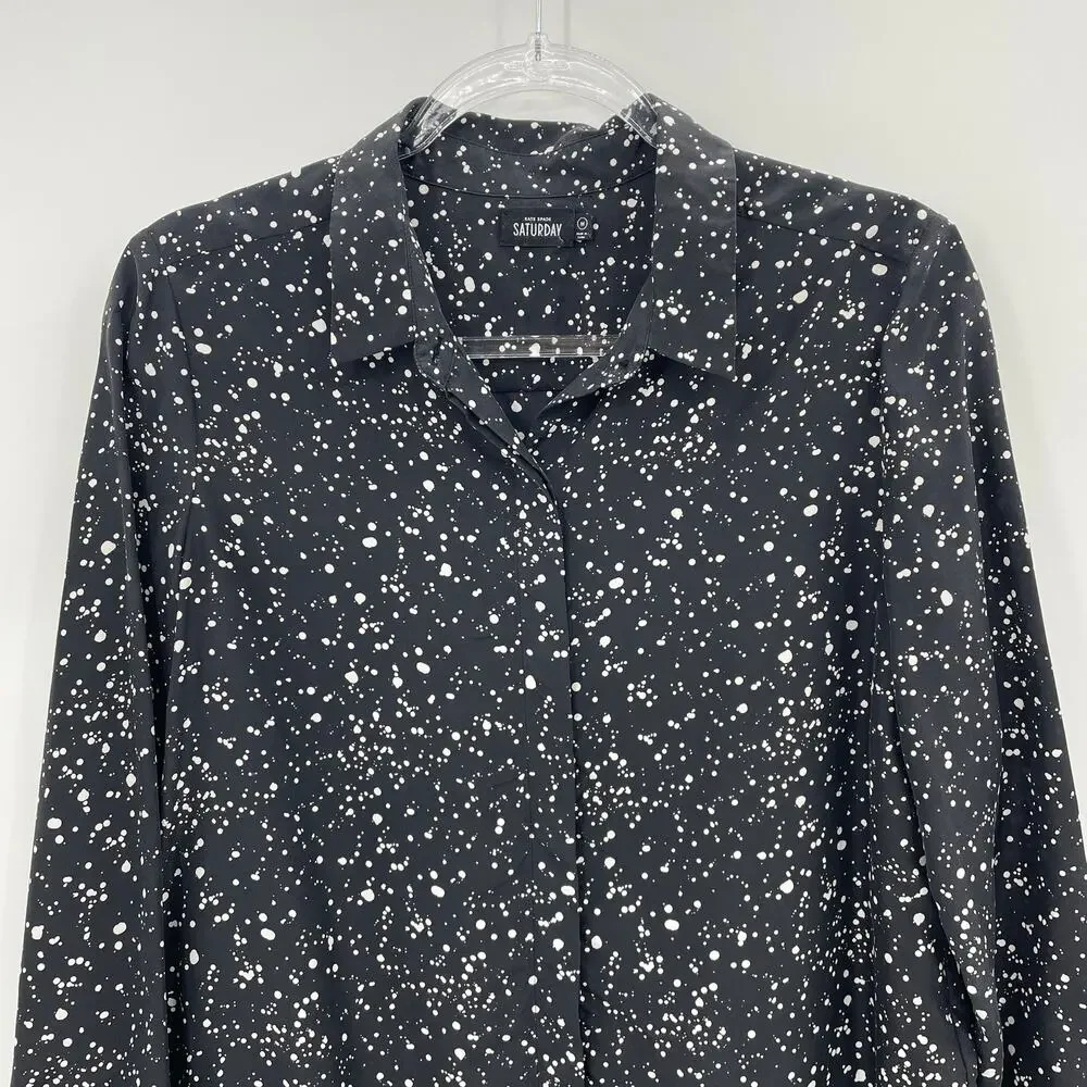 Sunday Best Black and White Splatter Button-Up Blouse